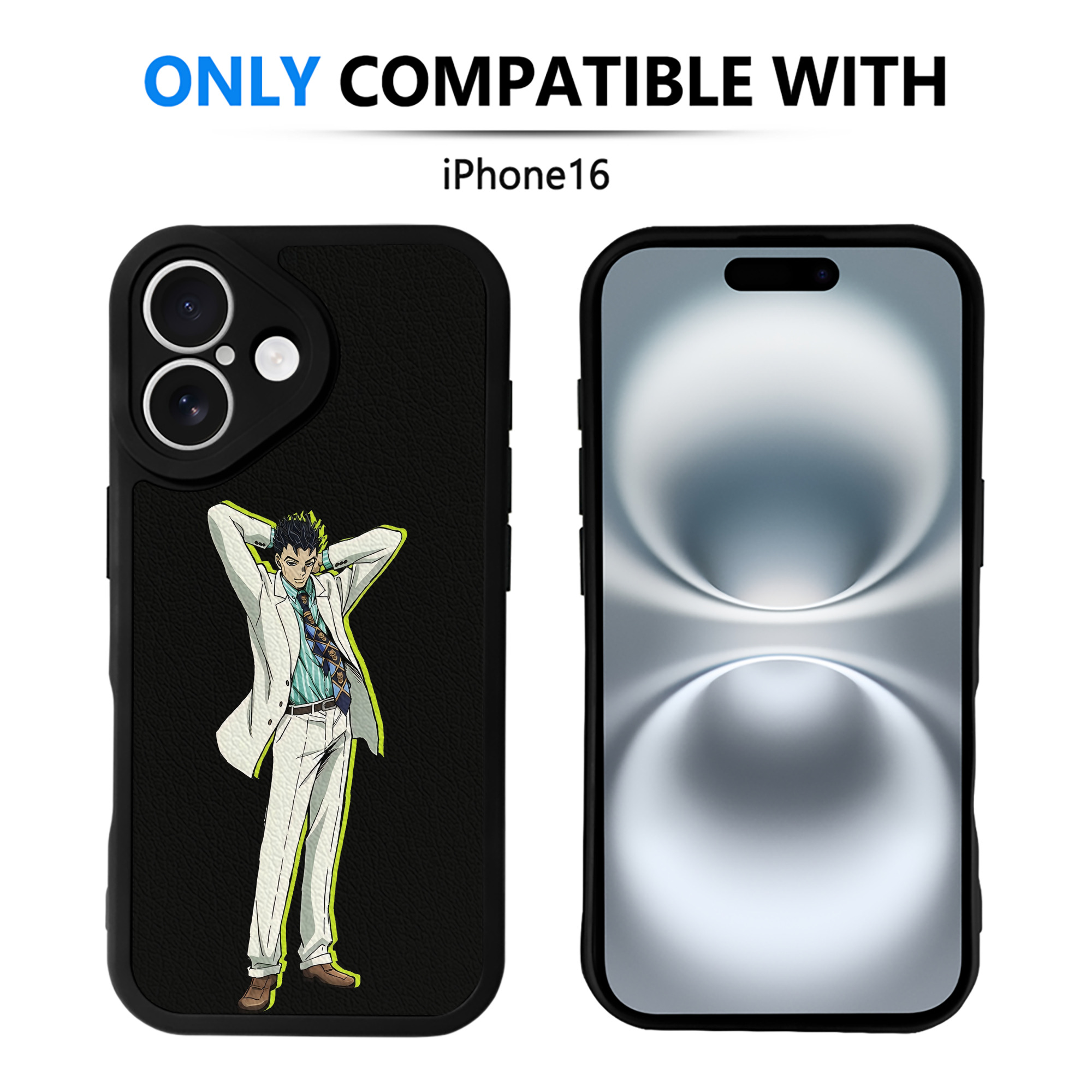 （画像用） ジョジョの奇妙な冒険 きら よしかげ JoJo's Bizarre Adventure Kira Yoshikage 【iPhone 16シリーズ対応】シリコンスマホケース（レザー調） 材質：シリコン